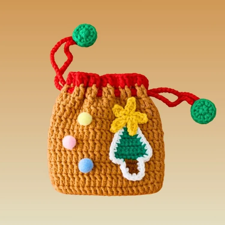 Lulusnow Handmade Merry Chrismas Small Money Pouch Crochet Mini Drawstring Bag