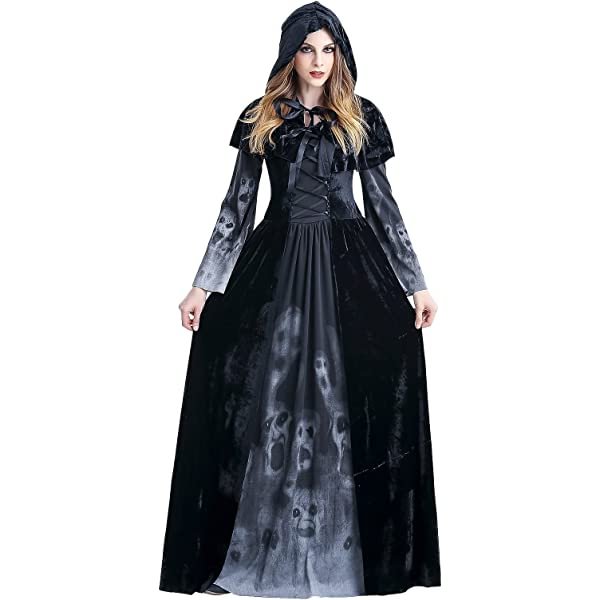 ZPWSHI Womens Halloween Costumes Funny Victorian Witch Vampire Dress Medieval Renaissance Cosplay Hooded Costume Small A