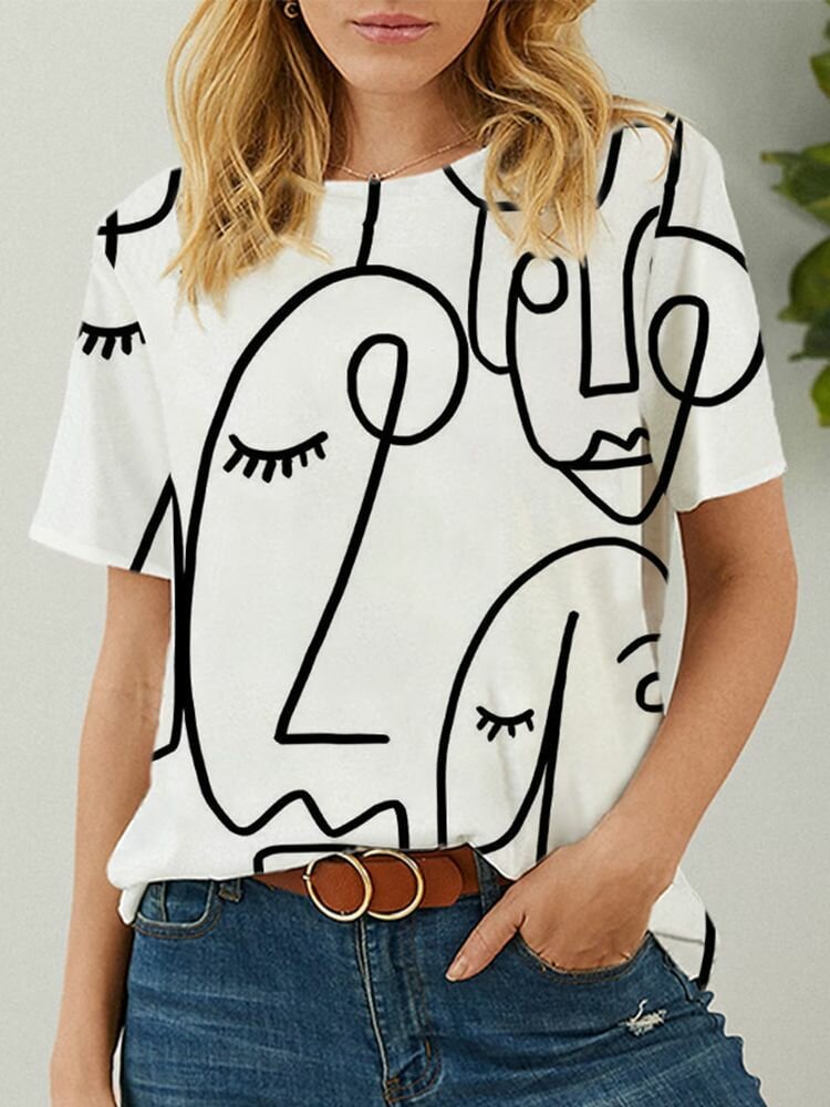 O neck Abstract Pattern Short Sleeve Casual Women T Shirt P1847382