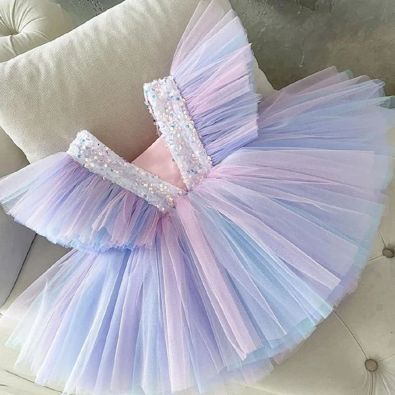 Summer Girl Dress Birthday Party Princess Dress Children Sequins Bow Pageant Gown Flower Girl Wedding  Formal Dresses