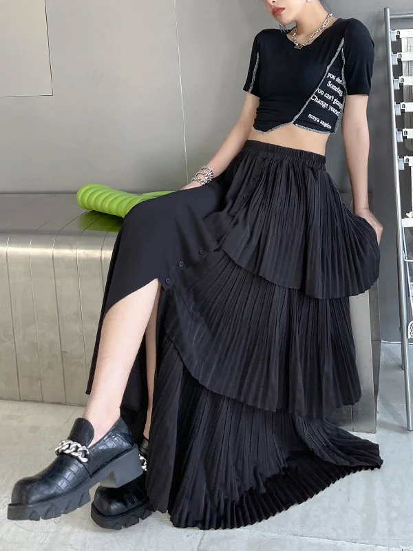 Original Pure Color Pleats Empire A-Line Skirt