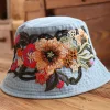 Women's Retro Ethnic Style Embroidered Denim Fisherman Bucket Hat