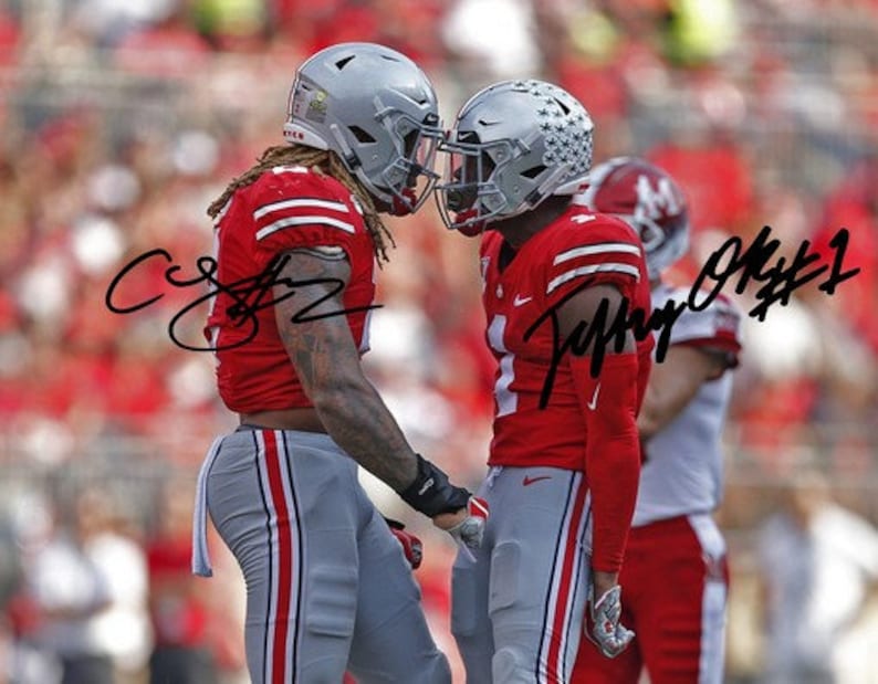 Chase Young & Jeffrey Okudah Signed Photo Poster painting 8x10 rp Jeff Autographed Ohio State Buckeyes !