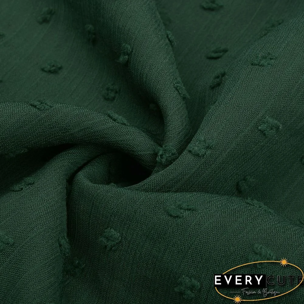 Green V Neck 3/4 Sleeve Slim Waist Chiffon Dress