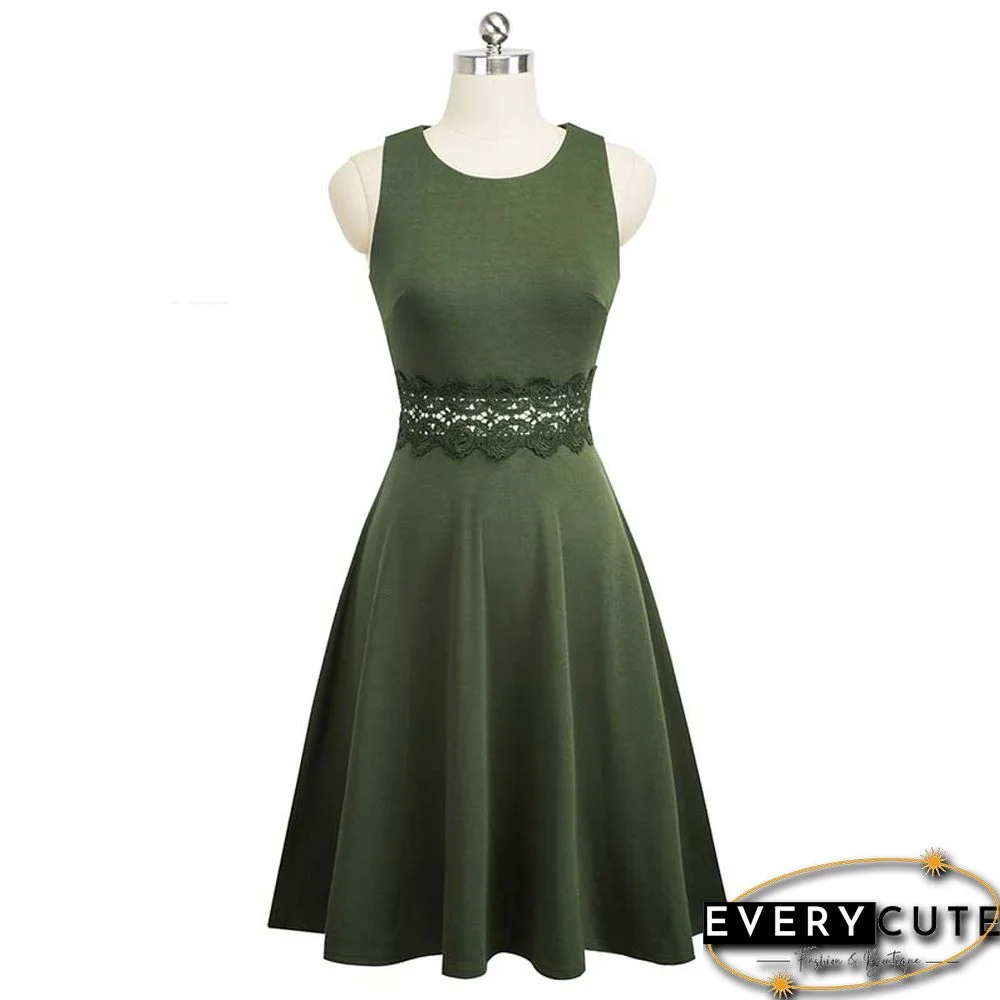 Green Sleeveless Party Skater Dress