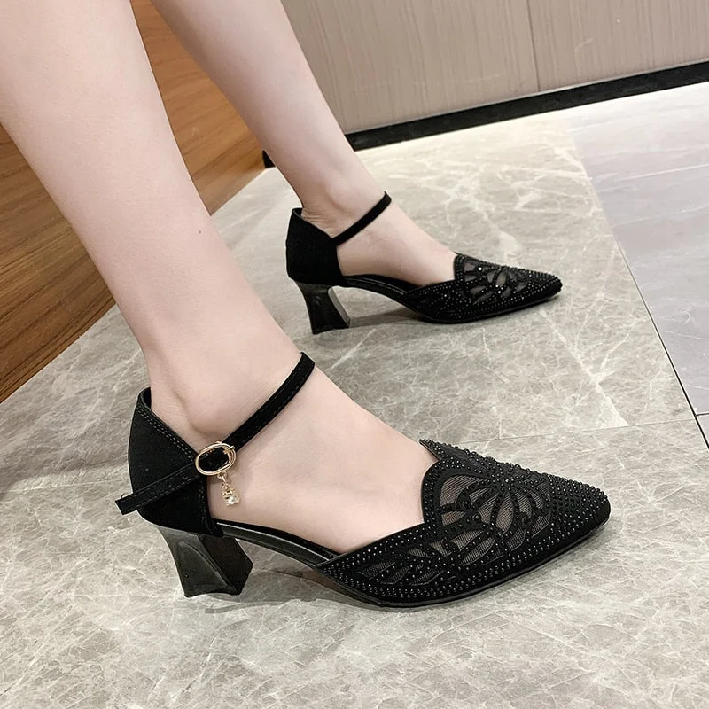Vstacam Women's Fashion Sweet And Comfortable Office High Heels Ladies Casual Flocking Black Office Shoes Sexy Women's Shoes Large Size