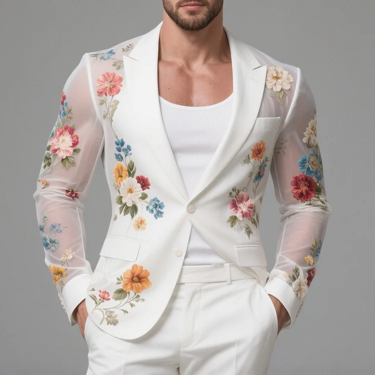 Okaywear See-Through Floral Print Single-Breasted Blazer Okaywear