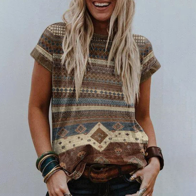 Ethnic Print Short Sleeve T-Shirt wearshes