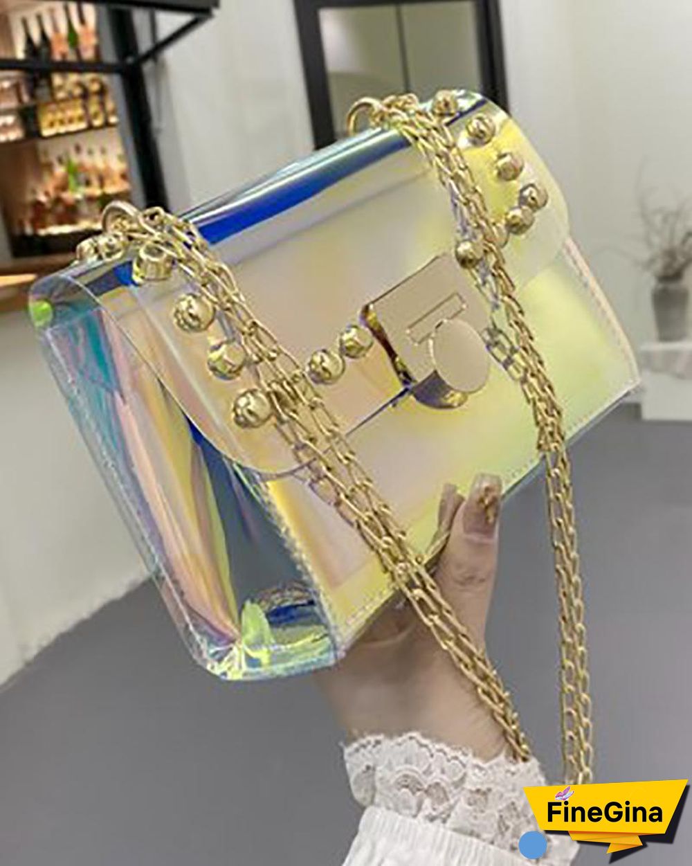 Colorful Clear Rivet Decor Square Bag