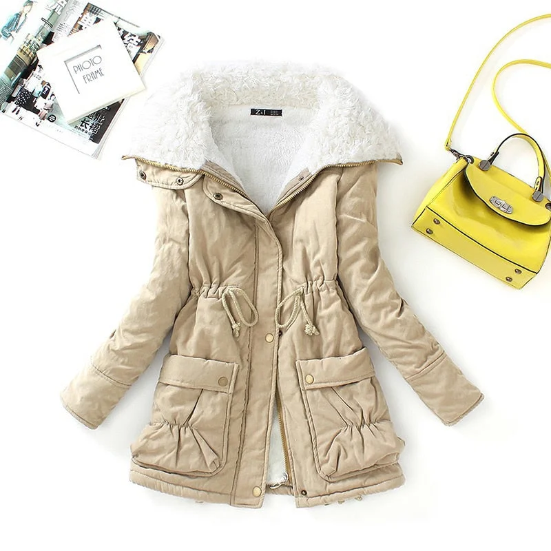Ailegogo New Winter Women Cotton Coat Slim Snow Outwear Medium-long Wadded Jacket Thick Cotton Padded Warm Female Parkas