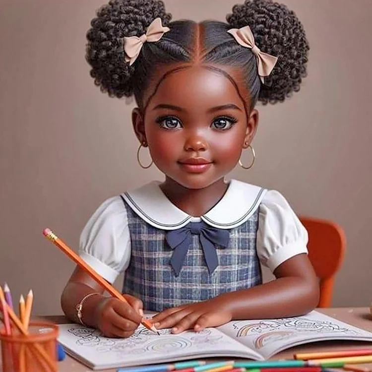 Black Girl Doing Homework 30*30CM (Canvas) Full Round Drill Diamond Painting gbfke