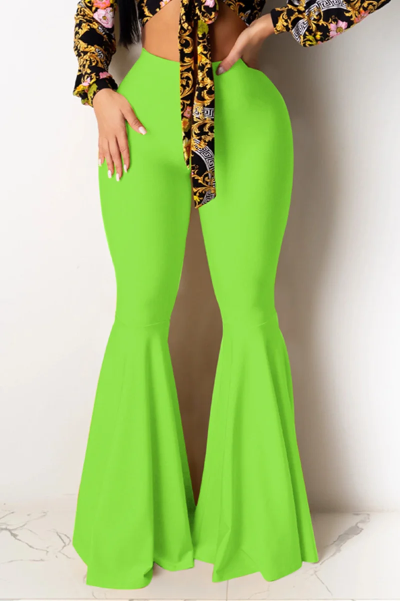 Fluorescent green Sexy Fashion Casual Lotus Leaf Trousers | EGEMISS