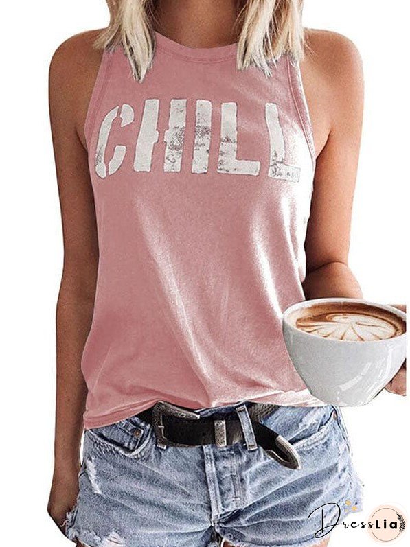 Loose Fit Women'S Slogan Printed Sleeveless Top