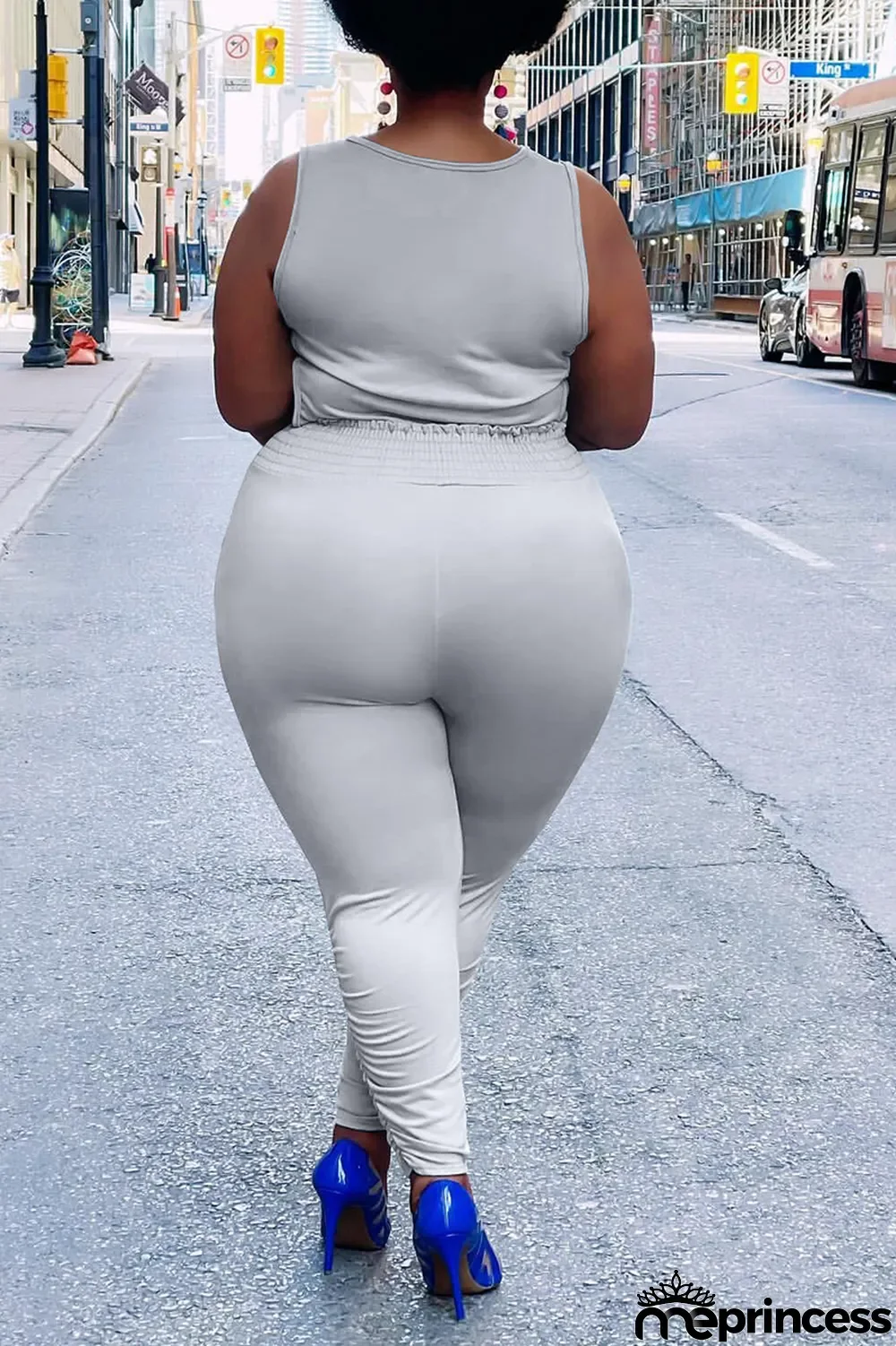 Sky Blue Casual Solid Split Joint O Neck Plus Size Two Pieces