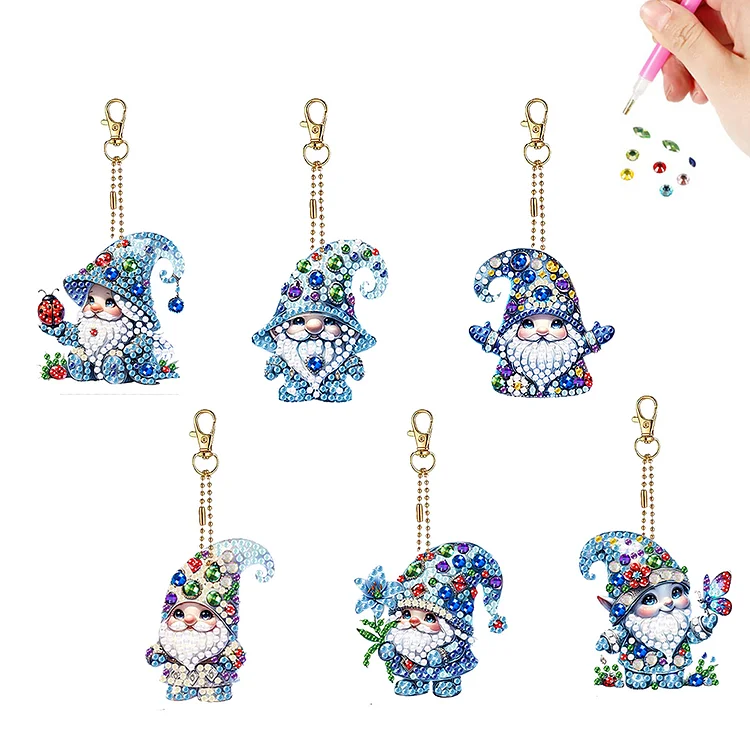 【Key-chain】6Pcs Double Sided Cartoon Diamond Painting Art Keychain Pendant DIY Crafts Decor gbfke