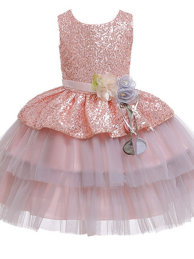 Oknass Ball Gown Sleeveless Jewel Neck Flower Girl Dresses  Polyester  With Sash Ribbon Paillette