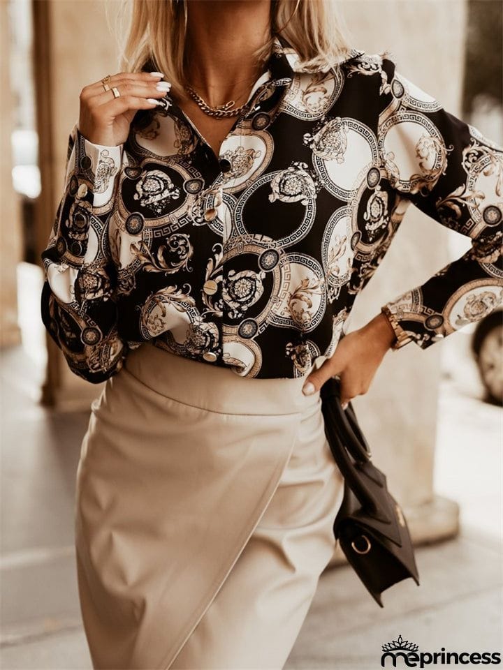Female Temperament Long Sleeve Commuting Print Shirts