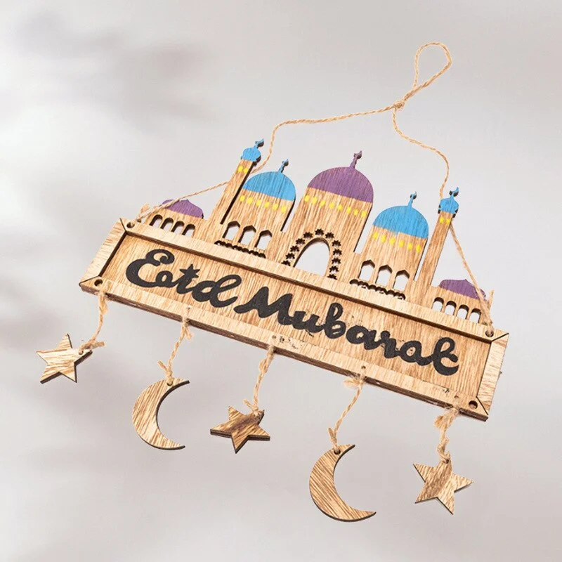 Eid Mubarak Pendant Wooden Ornament Decoration for Home Muslim Islamic Festival Party Eid Al-Adha Gifts Ramadan Kareem Decor