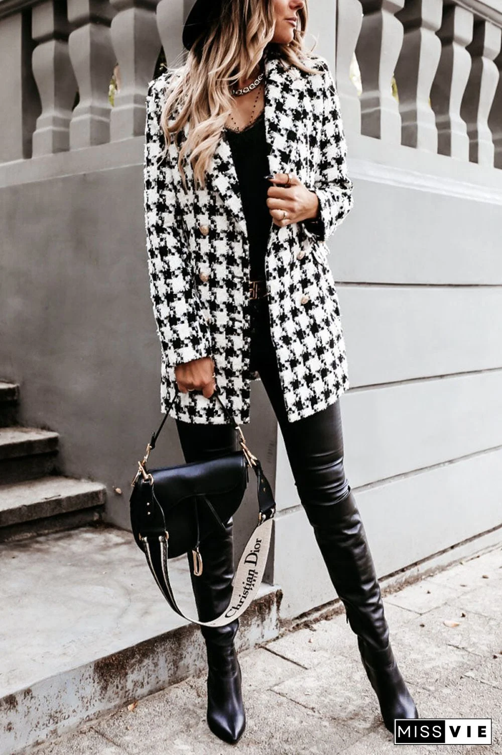 Fashion Street Plaid Turn-back Collar Outerwear(5 Colors)