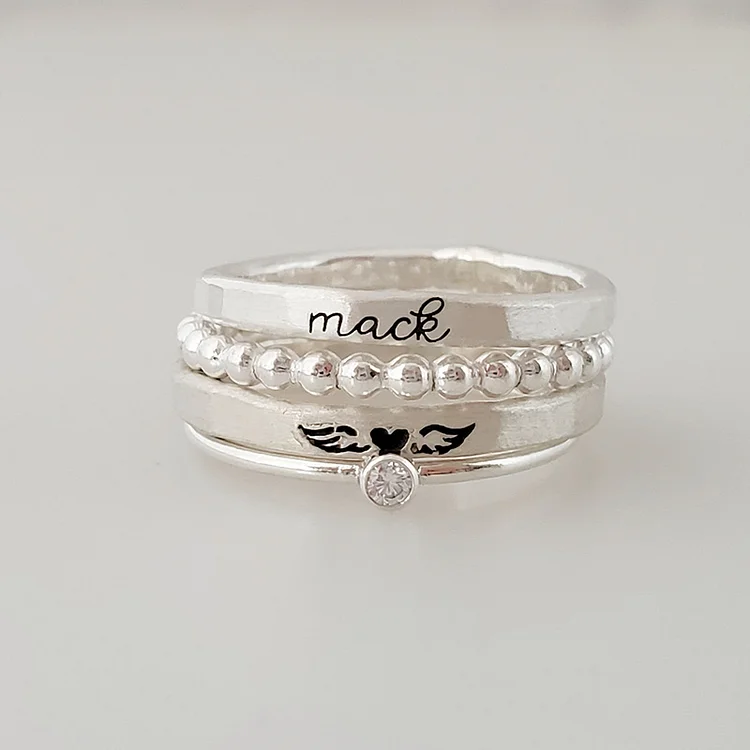For Memorial - Mama Of An Angel Name Stacked Ring - 4 Rings Set