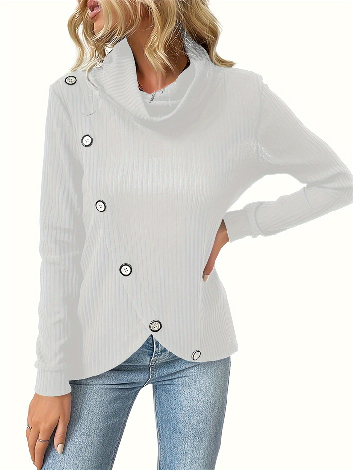 New Solid Color Bottom Stacked Neck Top Long Sleeve Comfortable Casual Irregular Knit Pullover Commuter Style Tops