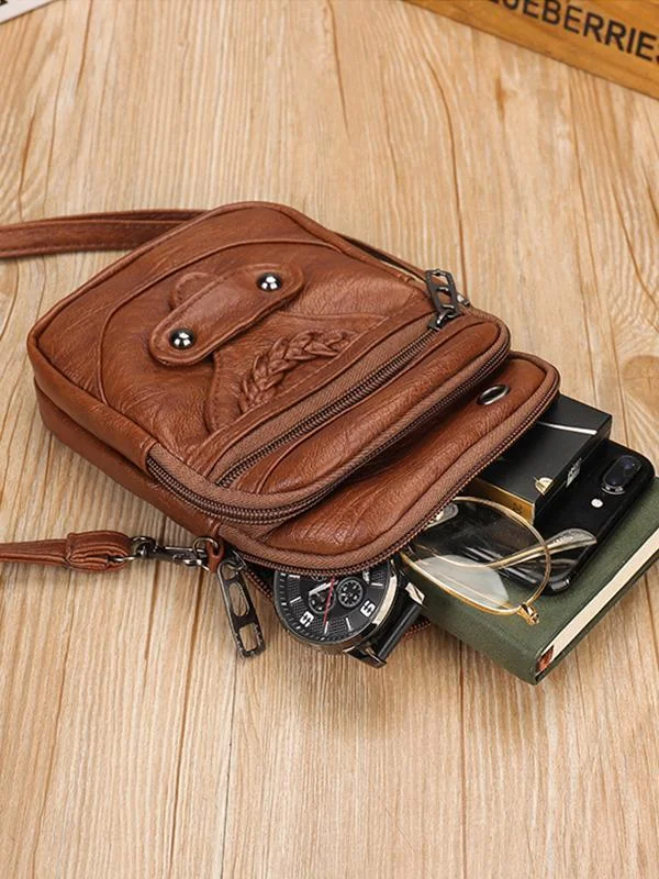 Vintage Studded Washed Leather Crossbody Bag