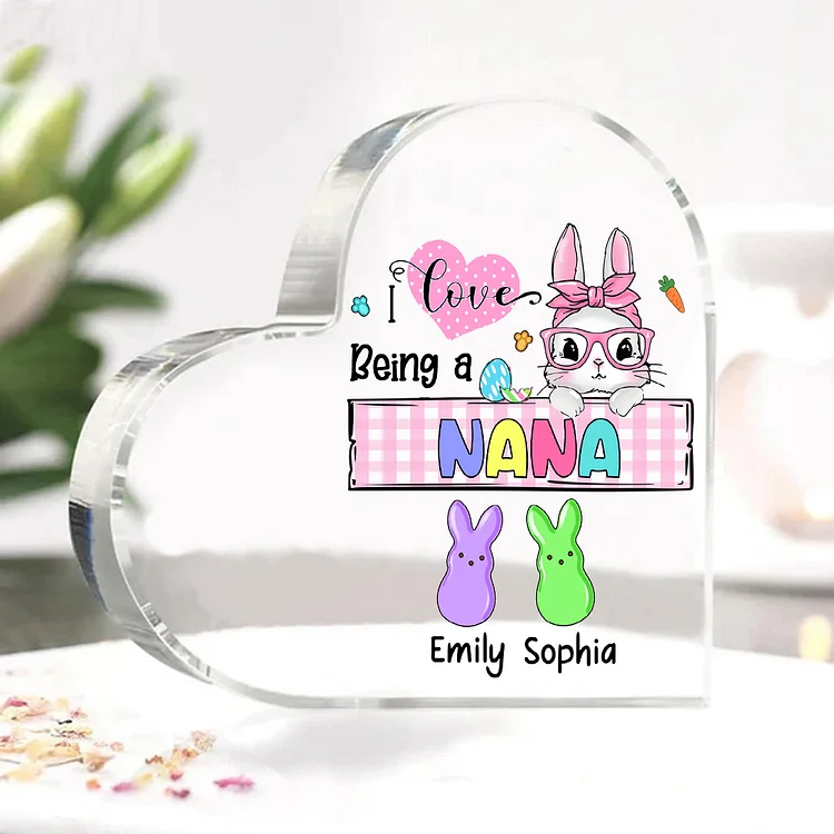 3 Names-Personalized Acrylic Heart Keepsake Custom Names Bunny Ornaments Gifts for Grandma/Mother