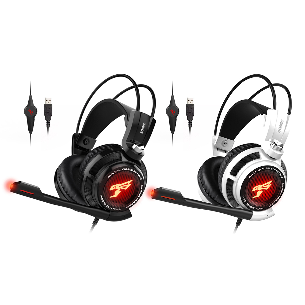 

SOMIC G941 USB Wired Vibration LED Gaming Headset 7.1 Surround Mic Earphone, Black, 501 Original
