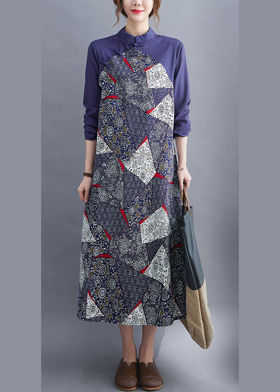 VCSHOES Blue Patchwork Button asymmetrical design Fall Holiday Dress Long sleeve