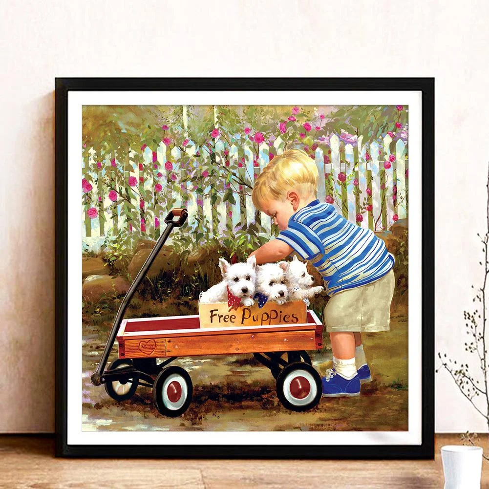 Diamond Painting - Full Round Drill - Little Boy Car(30*30cm)