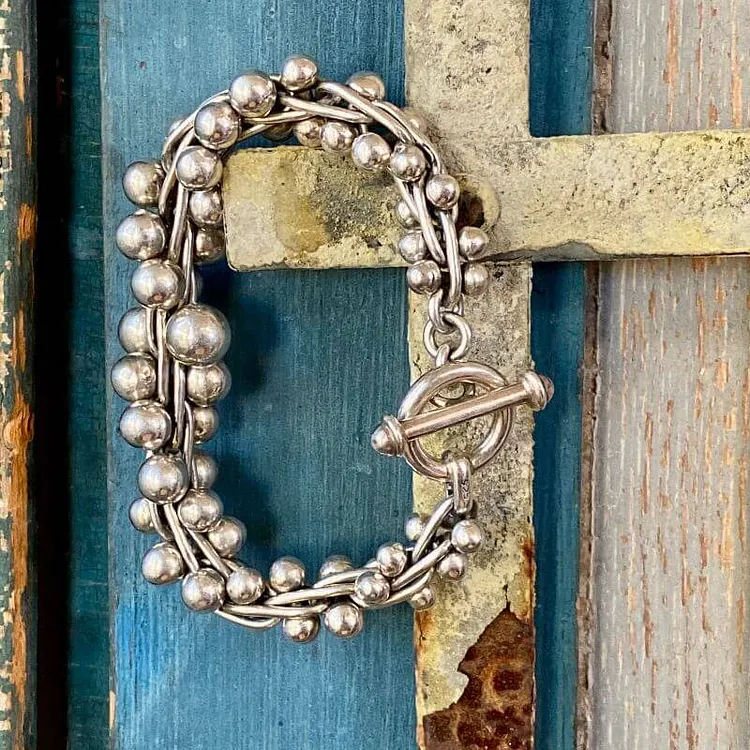Heavy Sterling Silver Orb and Chain Bracelet