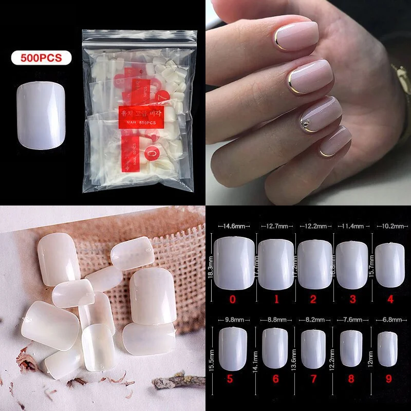 500pcs/pack Short Nails Full Cover Fake Nail Tips Long Coffin Nail Half Cover False Nails Ballerina Nail Tips Art Tips Nails-Nail Inspo