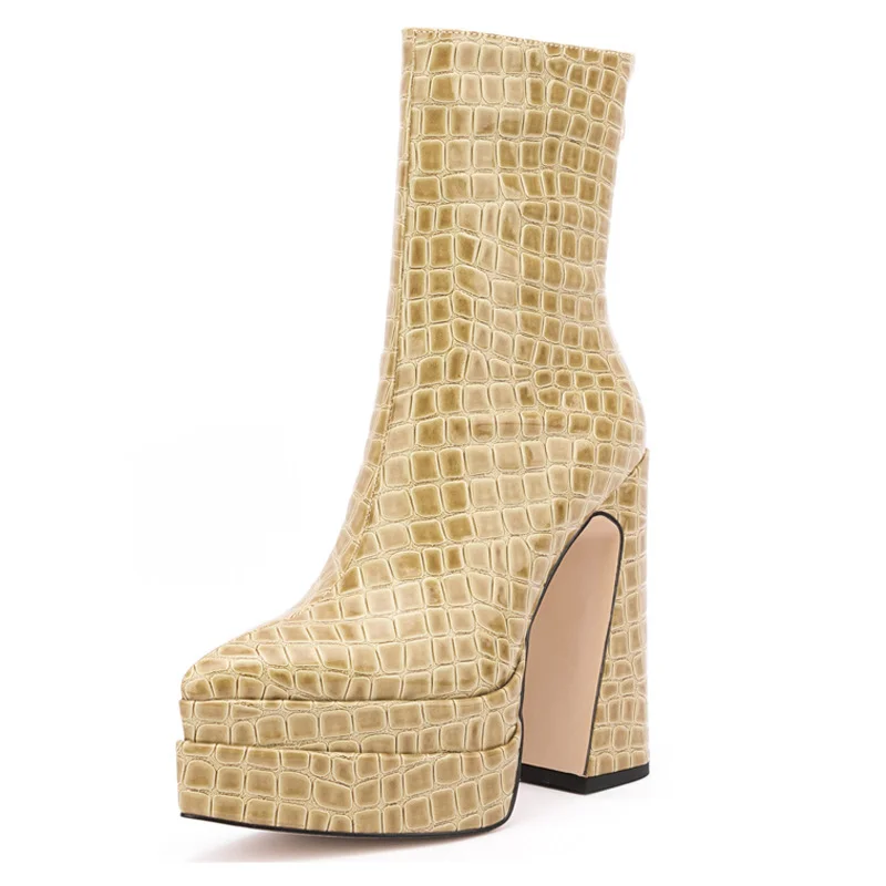 Women's Pointed-toe platform stone-print super high-heeled platform Ankle short boots Novameme