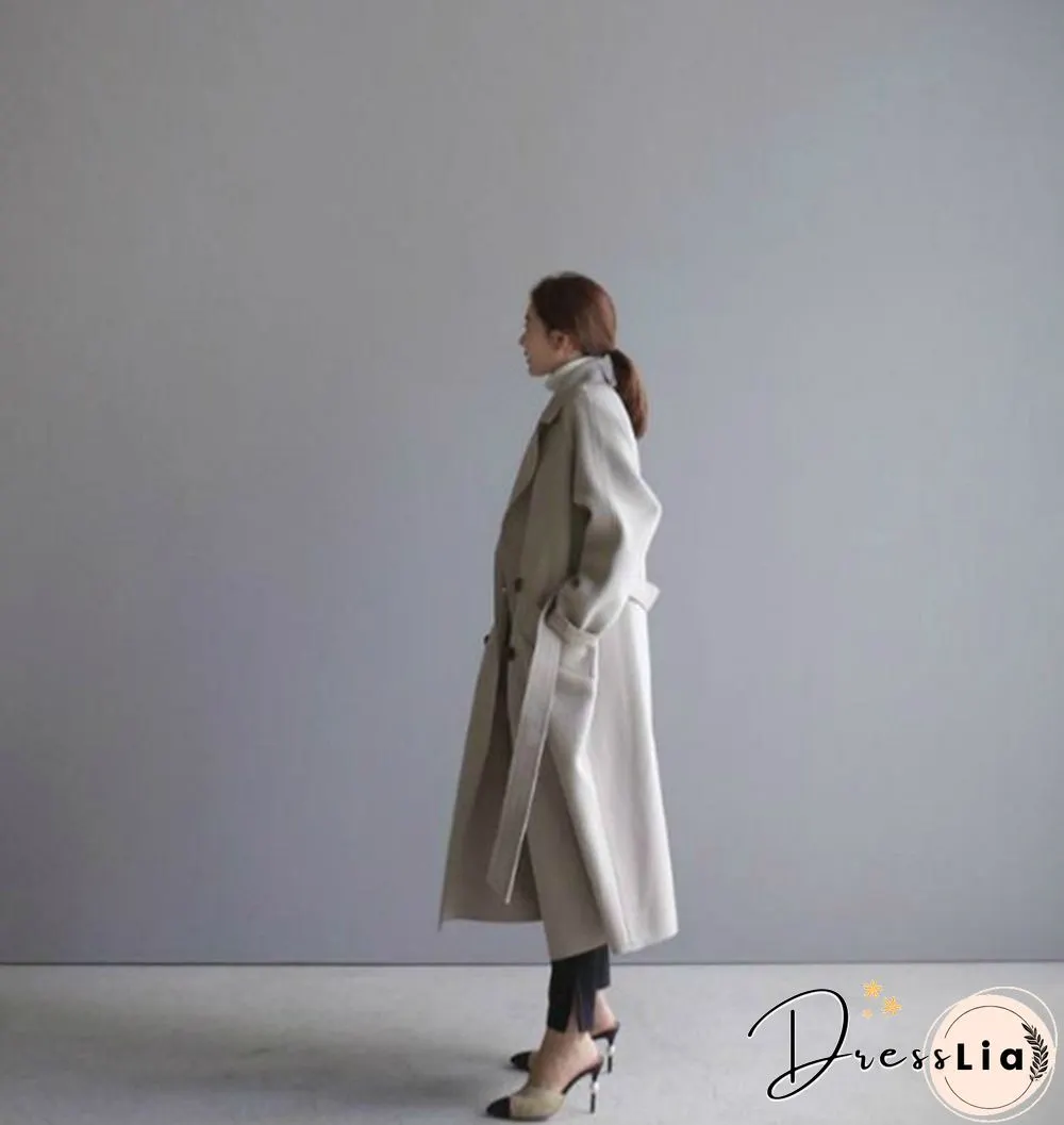 Autumn And Winter Fashion Women Temperament Coat Loose Long Oversize Trench Coat Wool Blend Coat