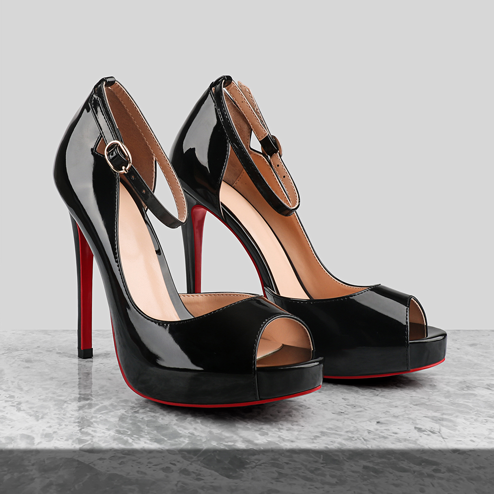 120mm/4.72 Inch Red Bottom Ankle Strap Platform Party Open Toe Slim High Heels