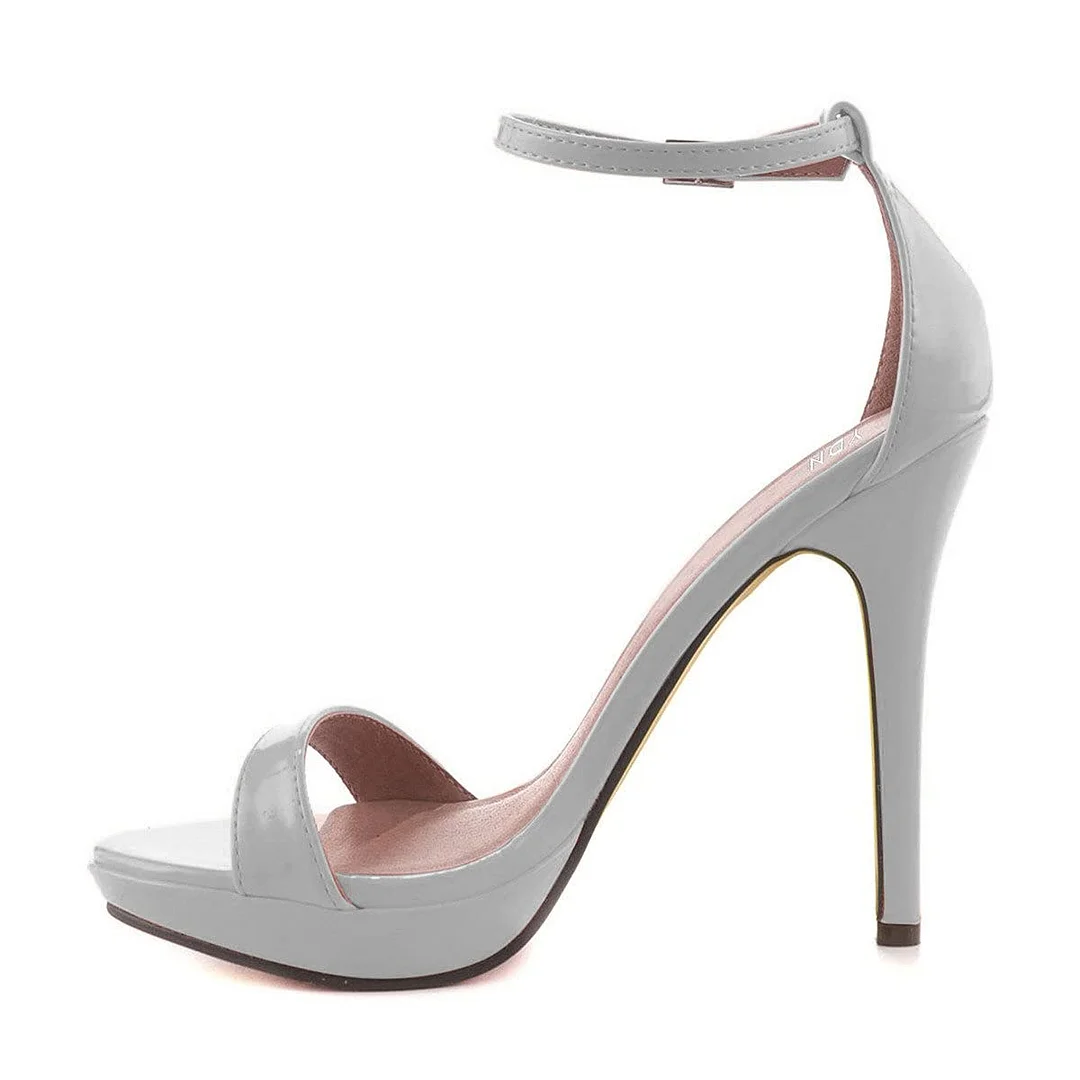 Stiletto Heel Buckle Strap Open Toe Platform Summer Sandals in Grey