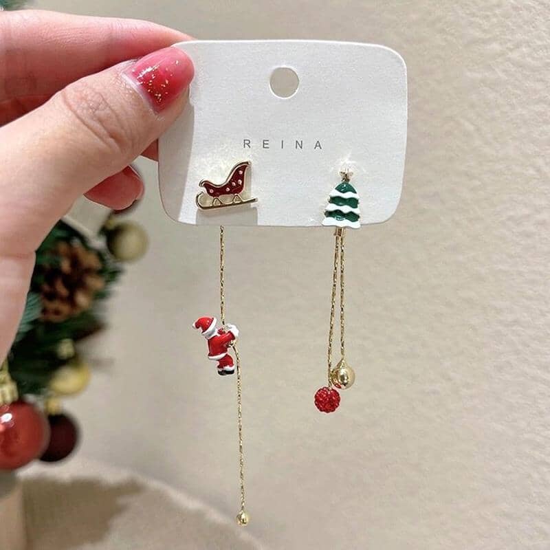 Boucles D'Oreilles Pendantes Père Noël Doré - Alliage, Fermoir Clous - Neuf Avec Étiquettes