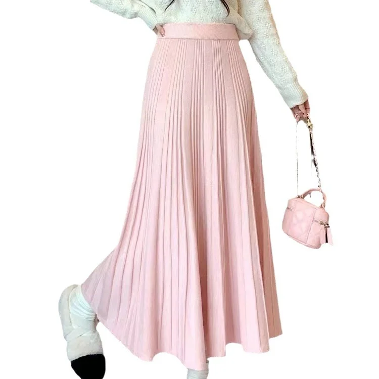 Toloer Toloer And Winter Loose Cover Meat Show Thin White Knit Skirt Female Pleated Skirt Lazy Casual Long Skirt Big Skirt-Outfit Ideas