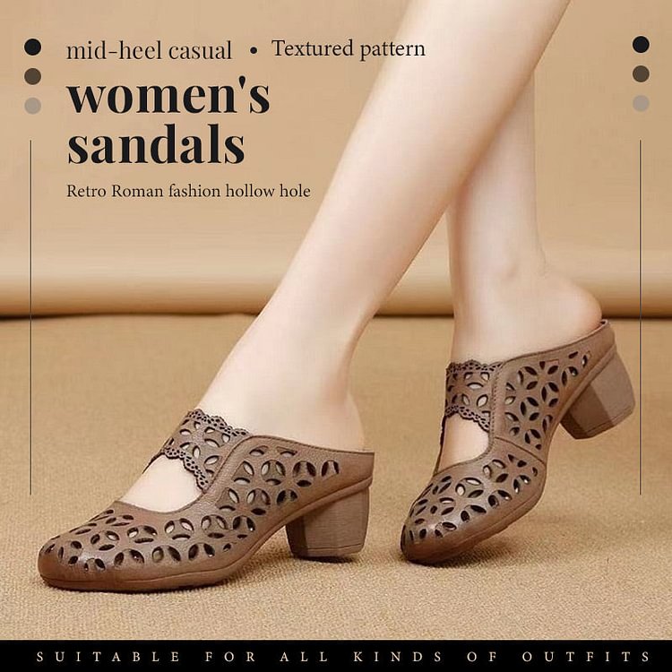 Retro Roman fashion hollow hole mid-heel casual women's sandals