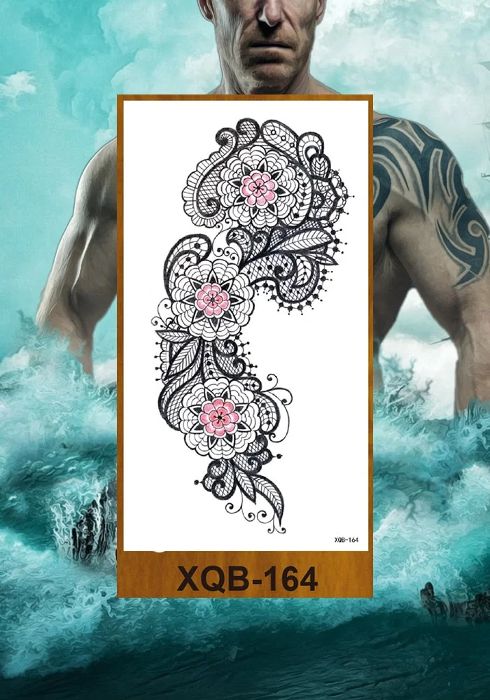 Temporary Tattoos Stickers Women Girl Chest Arm Fake Tatoo Lotus Peony Rose Magnolia Flowers Totem Face Body Makeup Waterproof
