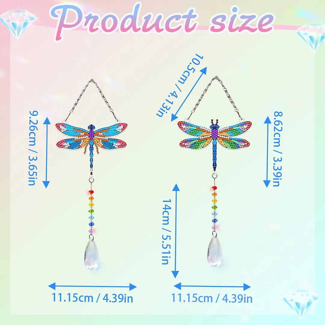2Pcs Dragonfly DIY Double-Sided Diamond Painting Hanging Kits Diamond Painting Suncatcher Craft Kit for Home Garden Wall Decor Gift