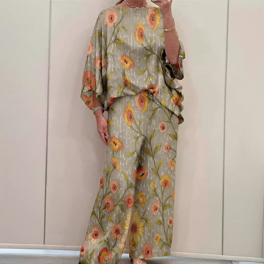 Women Long Sleeve V-neck Graphic Floral Printed Top