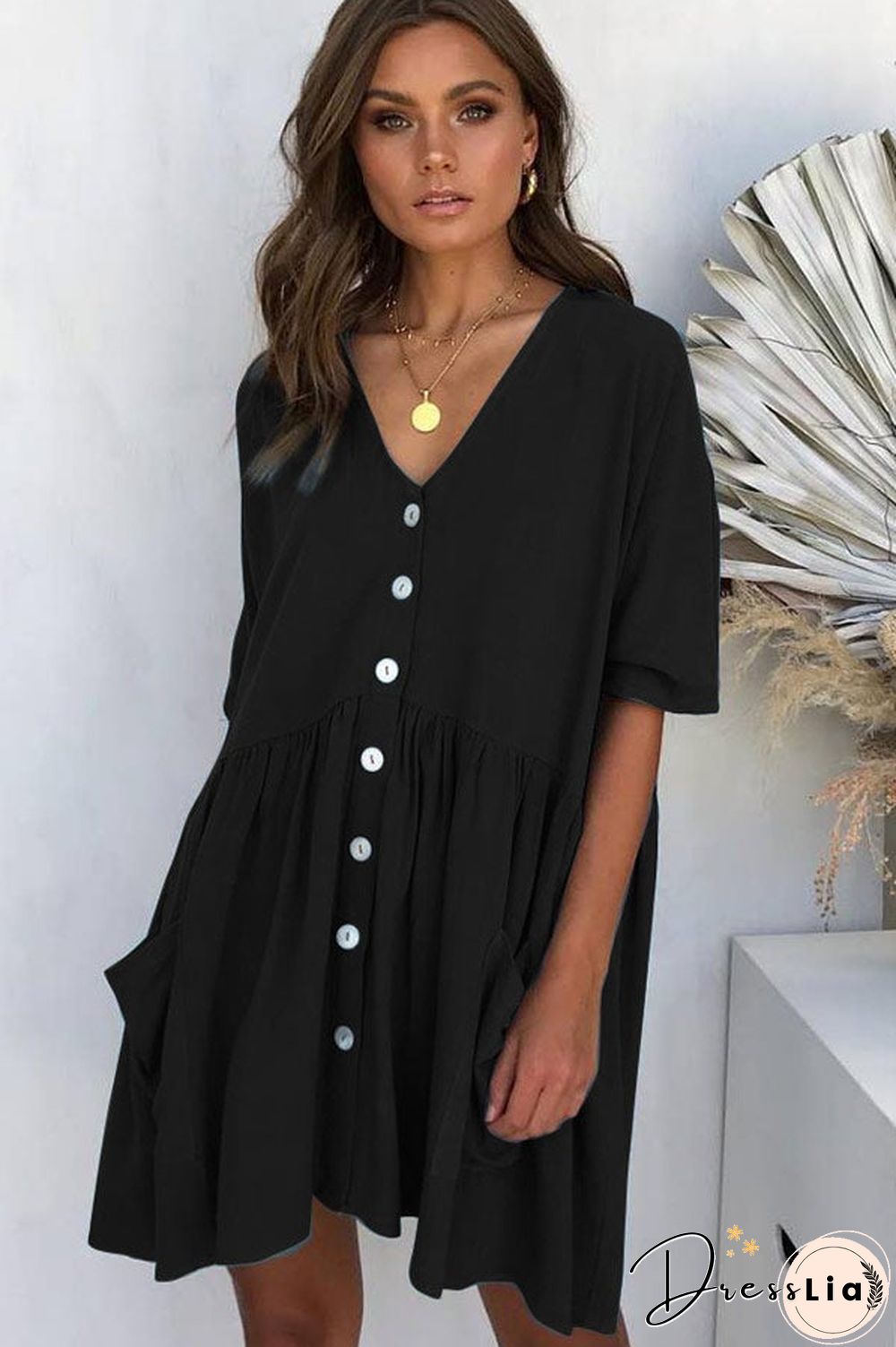 Fashion Casual Solid V Neck Dresses