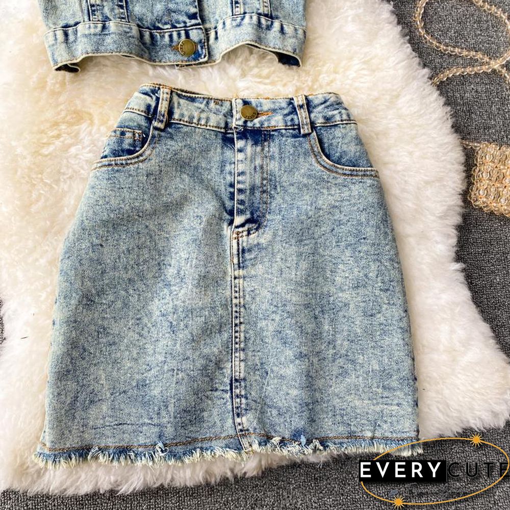 Off Shoulder Denim Two-Piece Set P13585