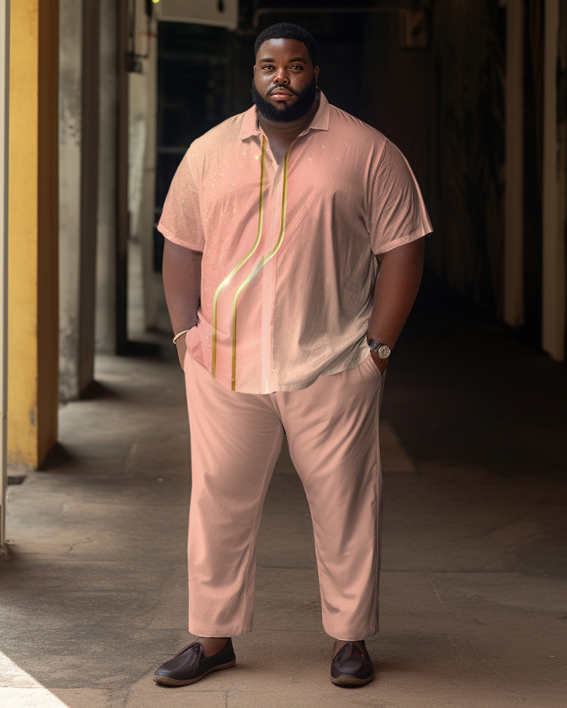 Plus Size Men's Gradient Simple Short Sleeve Walking Set