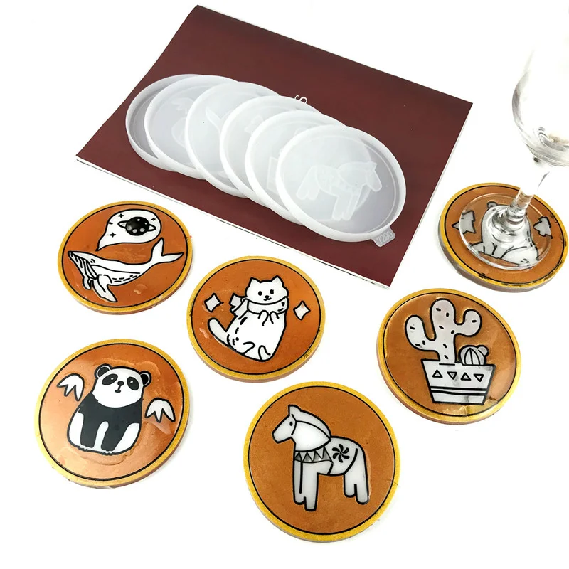 Cartoon Illustration Resin Coaster Silicone Mold (6 PCS)