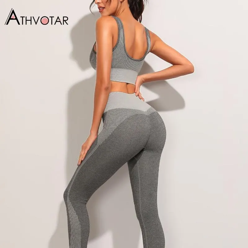 Women Tracksuit High Waist Elastic Fitness Seamless Leggings Tank Top 2 Piece Set Outfits Jogger Women Skinny Gym Sportwear Suit