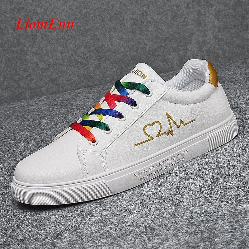 Rainbow White Sneakers Women Flat Shoes Tennis Female Designer Leather Sport Shoes Woman Man 2021 Spring Unisex Large Size 35-44