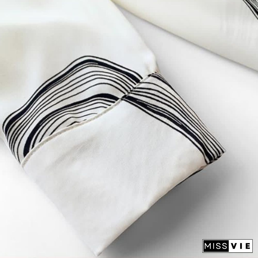 Colorblock Stripe Print Lapel Shirt Workwear