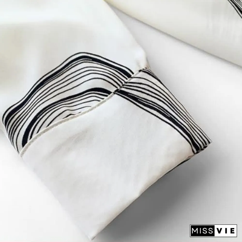 Colorblock Stripe Print Lapel Shirt Workwear